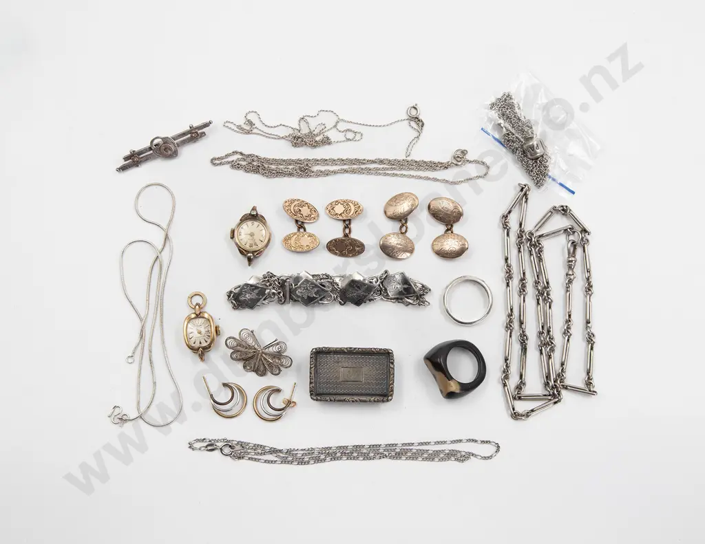 Selection Assorted Silver Chains and Various Jewellery Gemstone brooch and box Image 1++