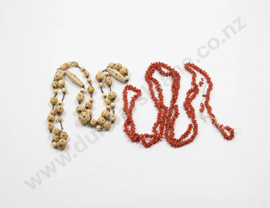 Edwardian Carved Bone Bead Necklace Image 1++