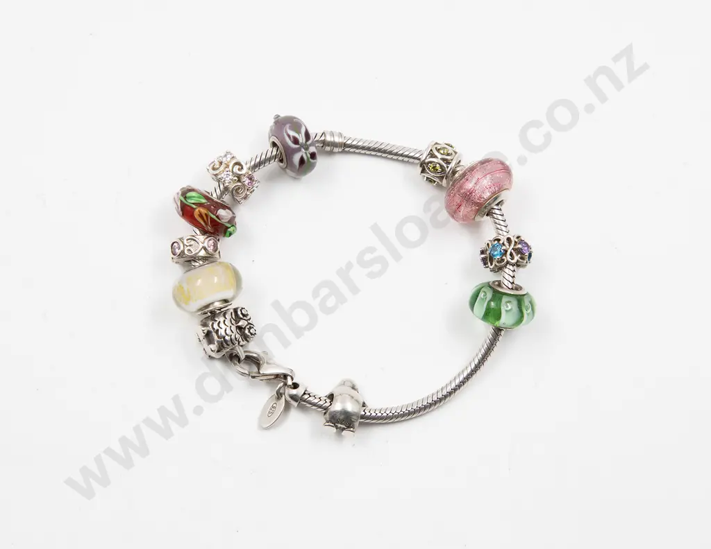 .925 Silver 'Pandora' Snake Chain Bracelet with Eleven Charms Attached Image 1++