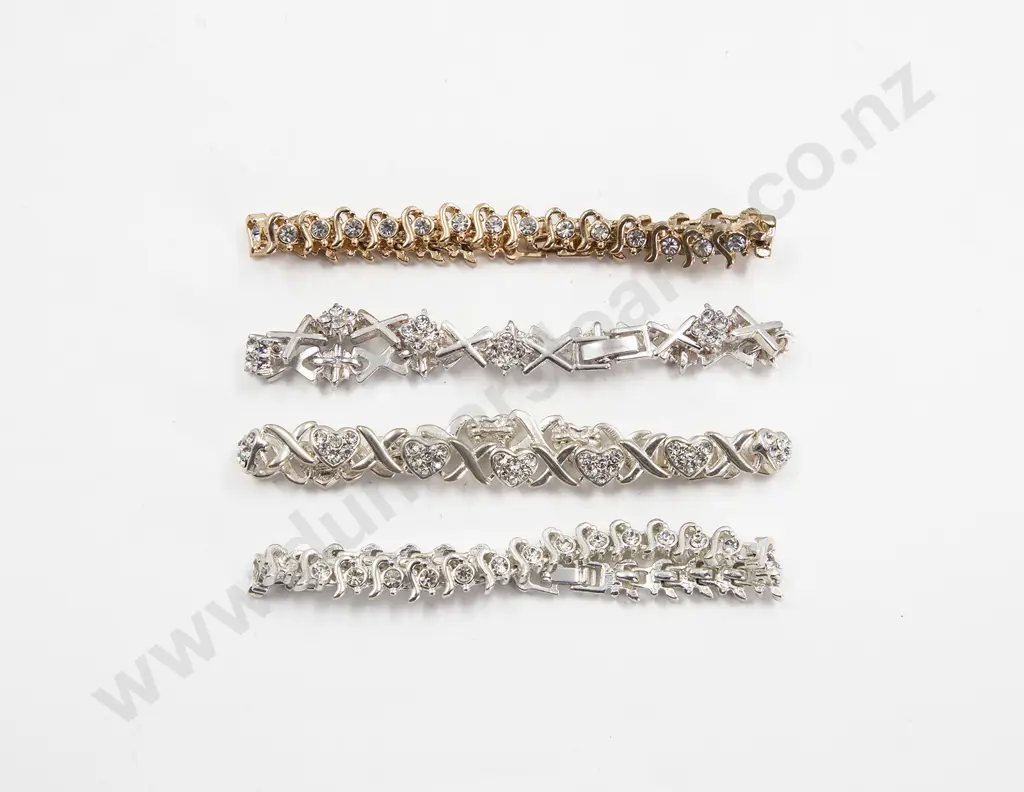 Four Gold and Silver Metal Swarovski Crystal Bracelets Image 1++