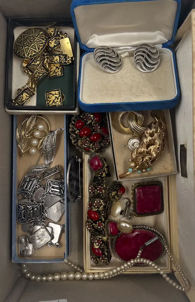 Collection Vintage Jewellery Necklaces and Brooches with Matching Earrings Image 1++