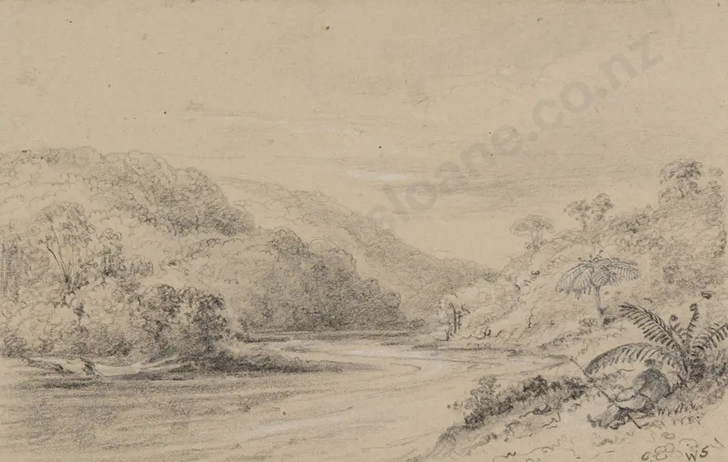 William Swainson (1789 - 1855) - Upper Hutt River Above the Gorges NZd Image 1++