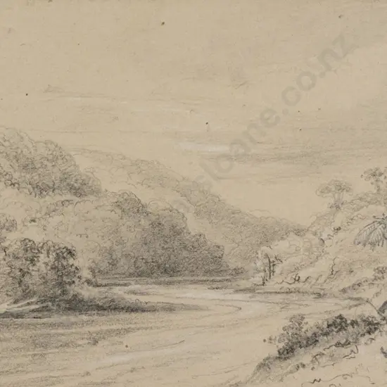 William Swainson (1789 - 1855) - Upper Hutt River Above the Gorges NZd