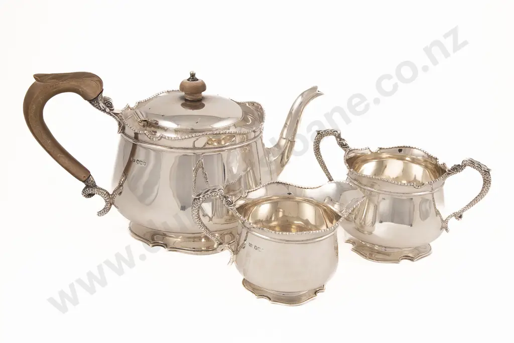 Fine Quality Geo V S/S 3 Piece Teaset By Mappin & Webb Image 1++