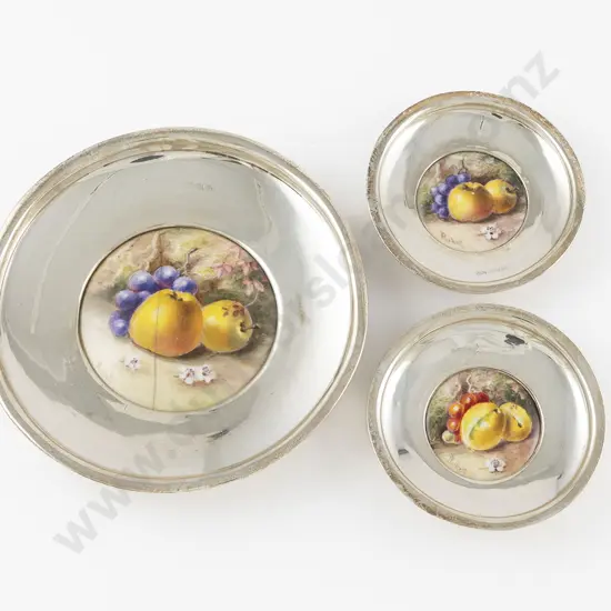 Set Of Three Royal Worcester Hand Painted S/S Circular Dishes