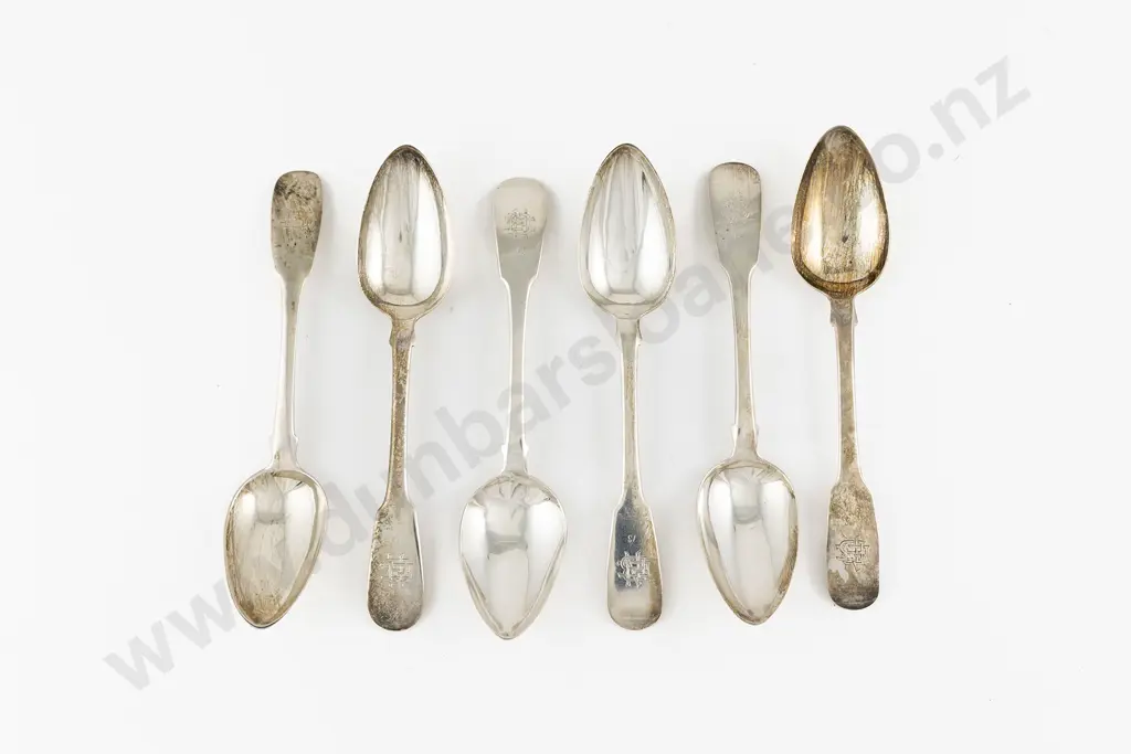 Set Of 6 Geo III Scottish S/S Dessert Spoons Image 1++