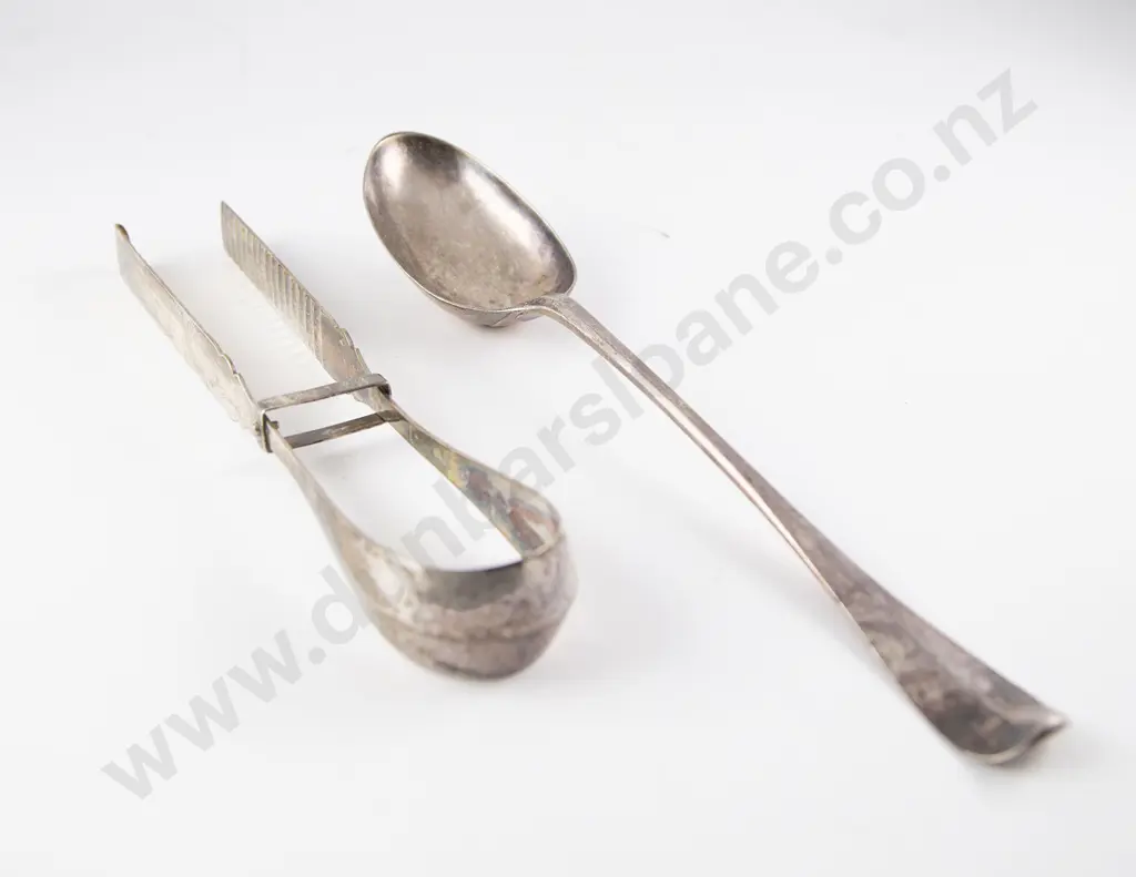 Dutch Silver Asparagus Tongs & Basting Spoon Image 1++