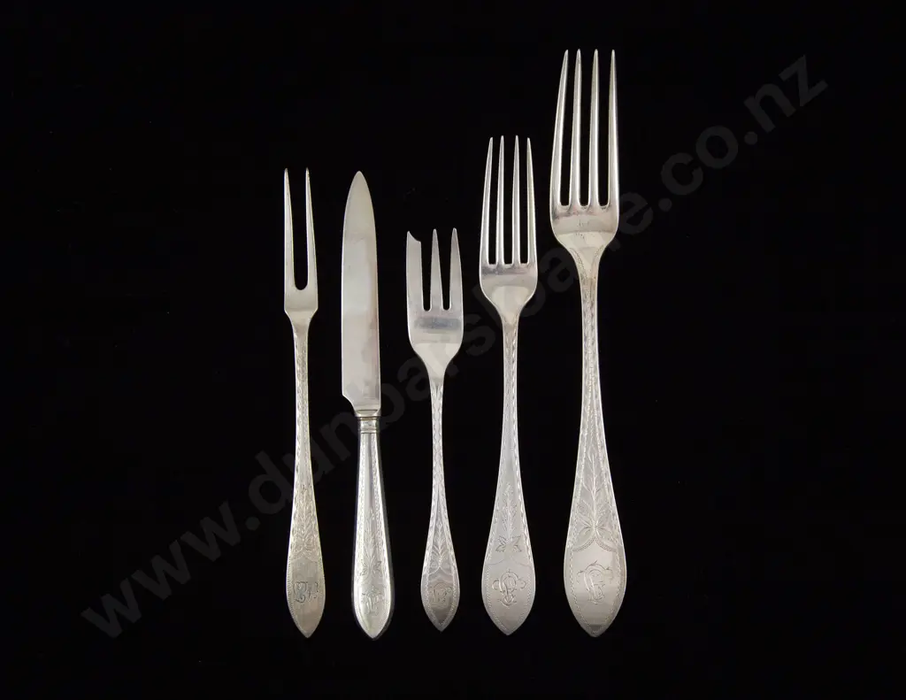 91 Piece Antique Danish Silver Cutlery Suite Image 1++