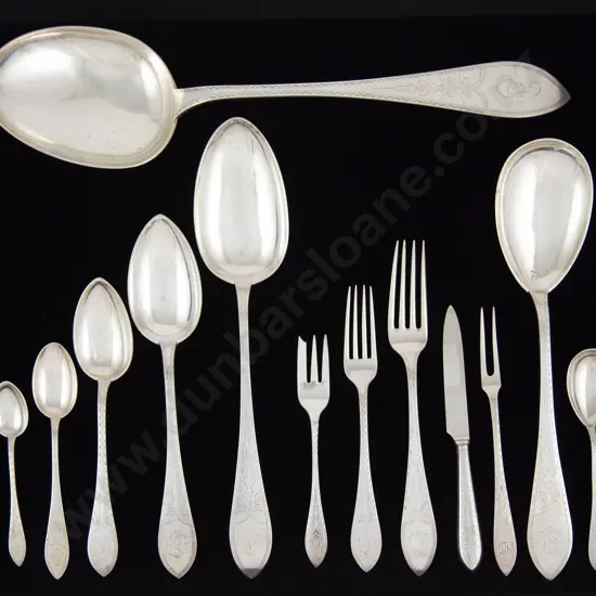 91 Piece Antique Danish Silver Cutlery Suite