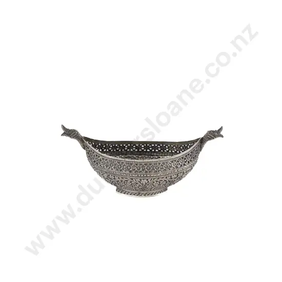 Finely Worked Indian Silver Boat Shaped Bowl