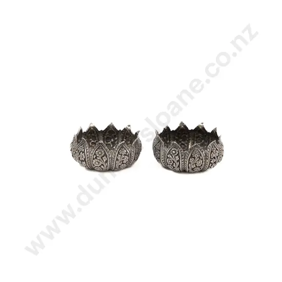 Small Pair Of Ornate Indian Silver Salts