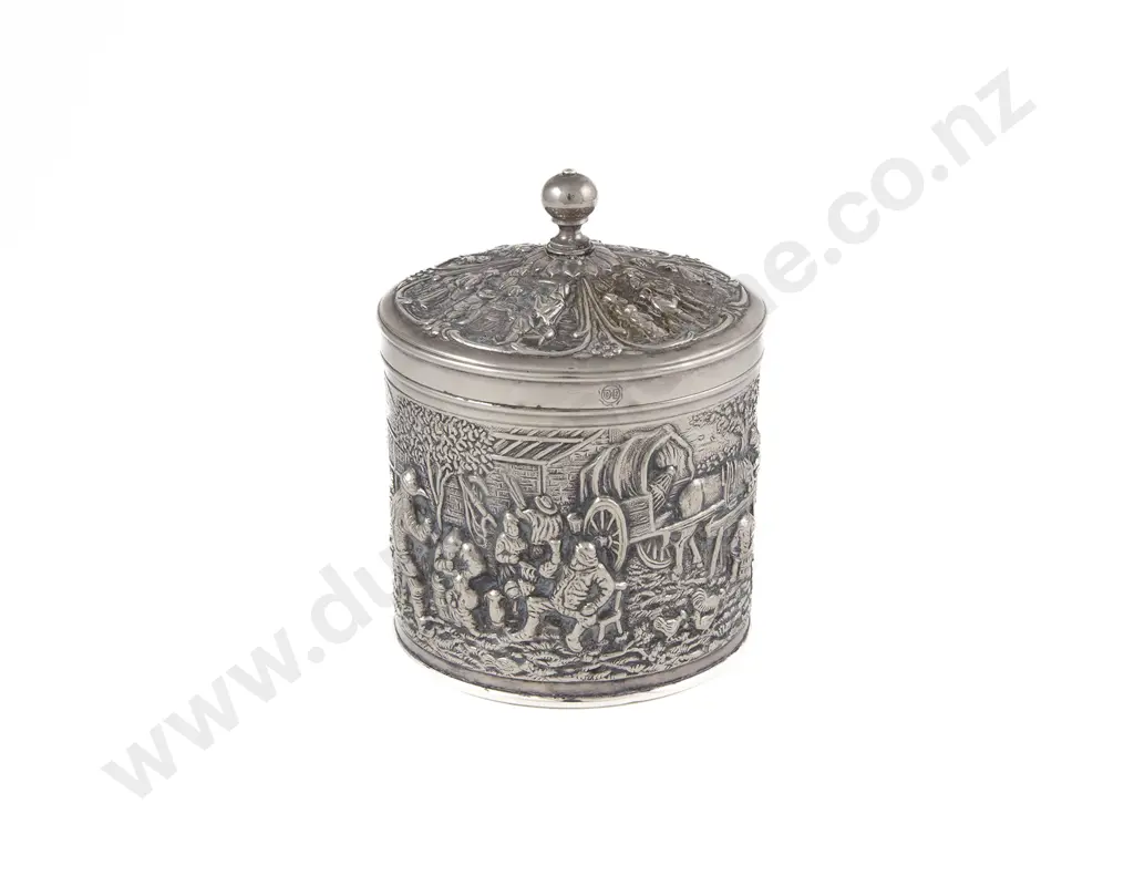Dutch Silver Cylindrical Lidded Tea Caddy Image 1++