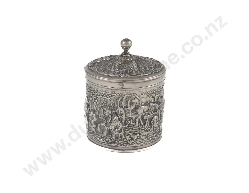 Dutch Silver Cylindrical Lidded Tea Caddy Image 1++