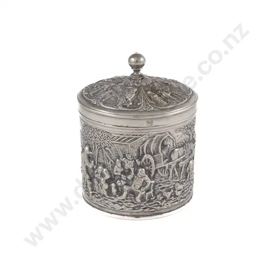 Dutch Silver Cylindrical Lidded Tea Caddy