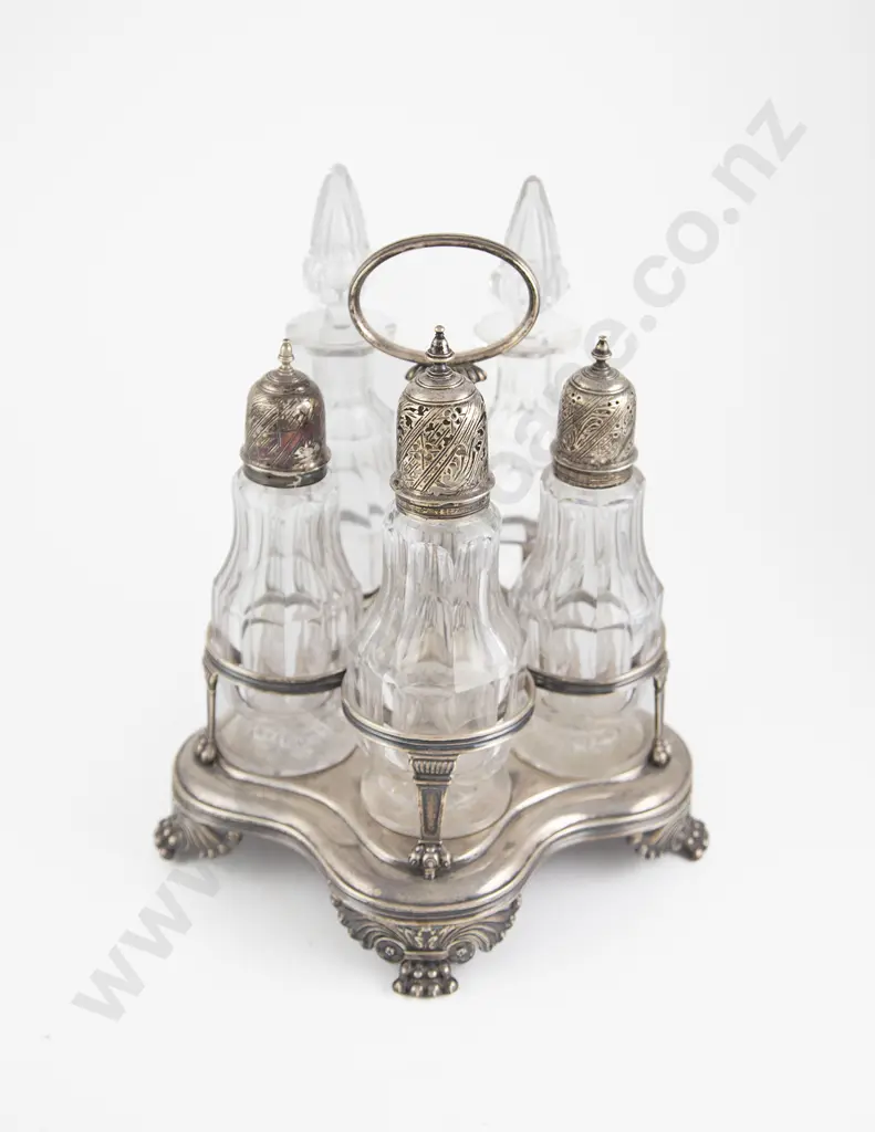 Geo III S/S 5 Bottle Cruet Stand Image 1++