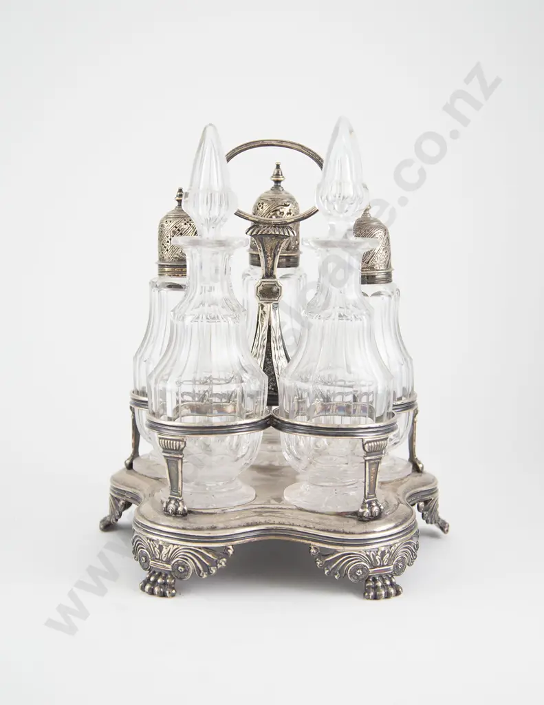 Geo III S/S 5 Bottle Cruet Stand Image 1++