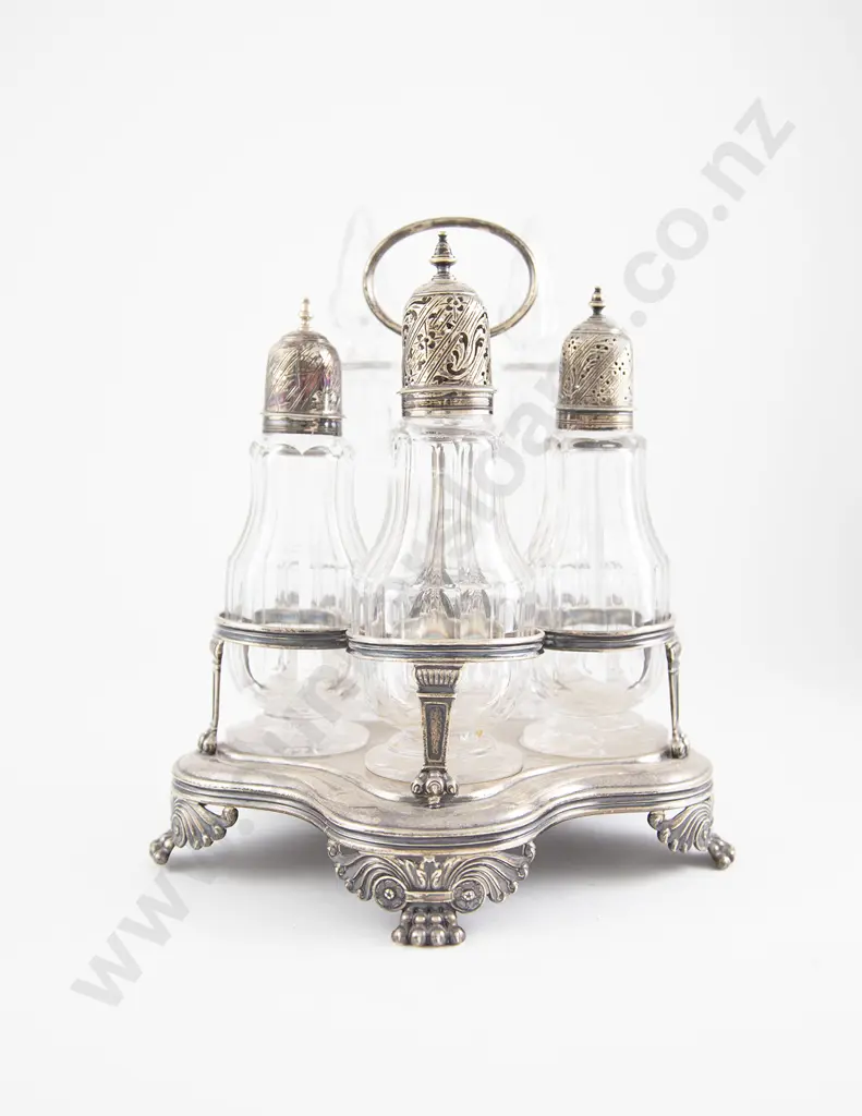 Geo III S/S 5 Bottle Cruet Stand Image 1++