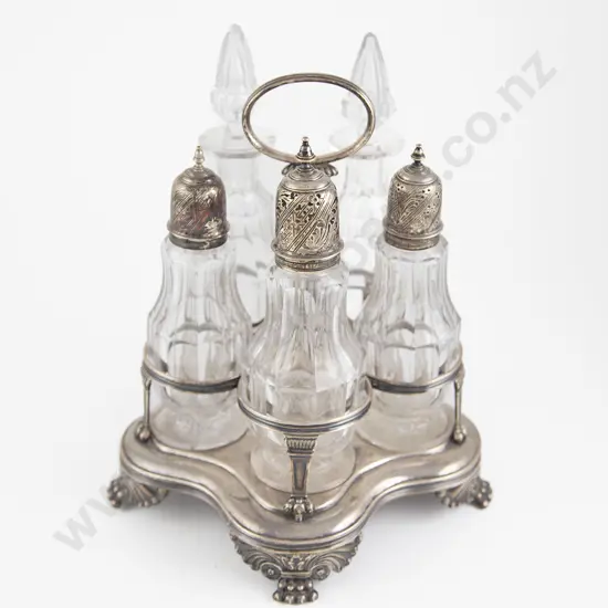 Geo III S/S 5 Bottle Cruet Stand
