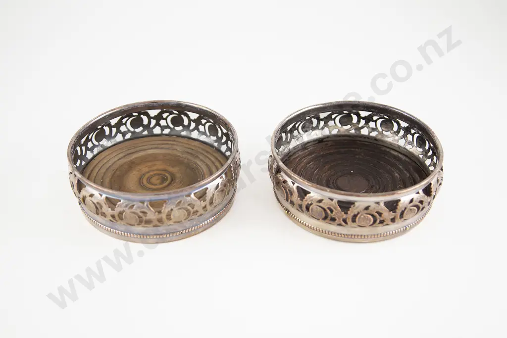 Pair C19th Sheffield plate Wine Coasters Image 1++