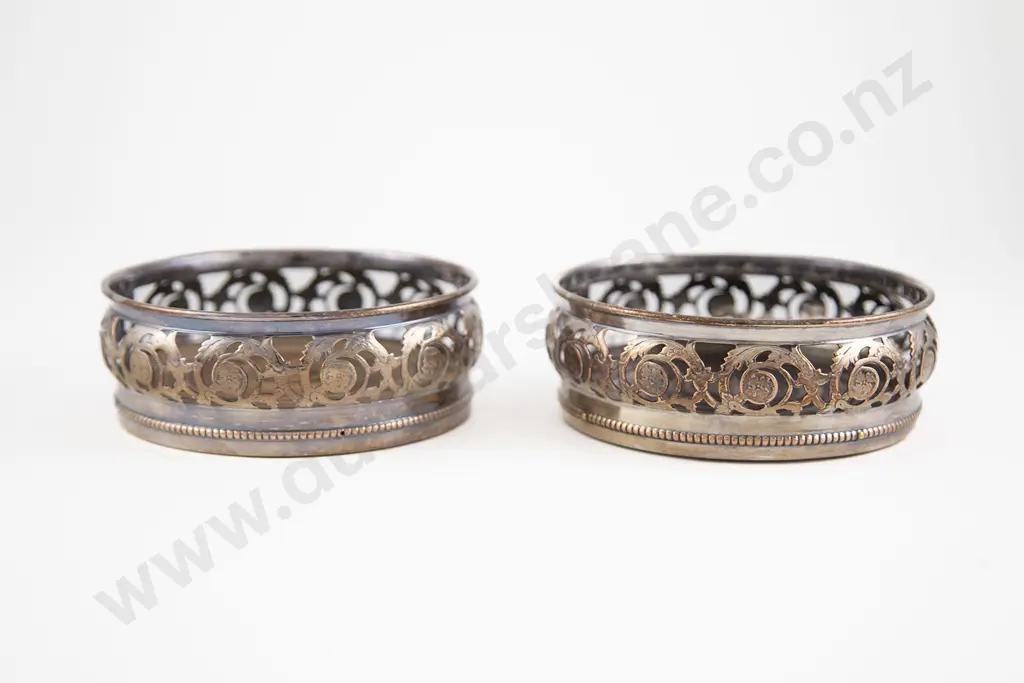 Pair C19th Sheffield plate Wine Coasters Image 1++
