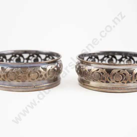Pair C19th Sheffield plate Wine Coasters