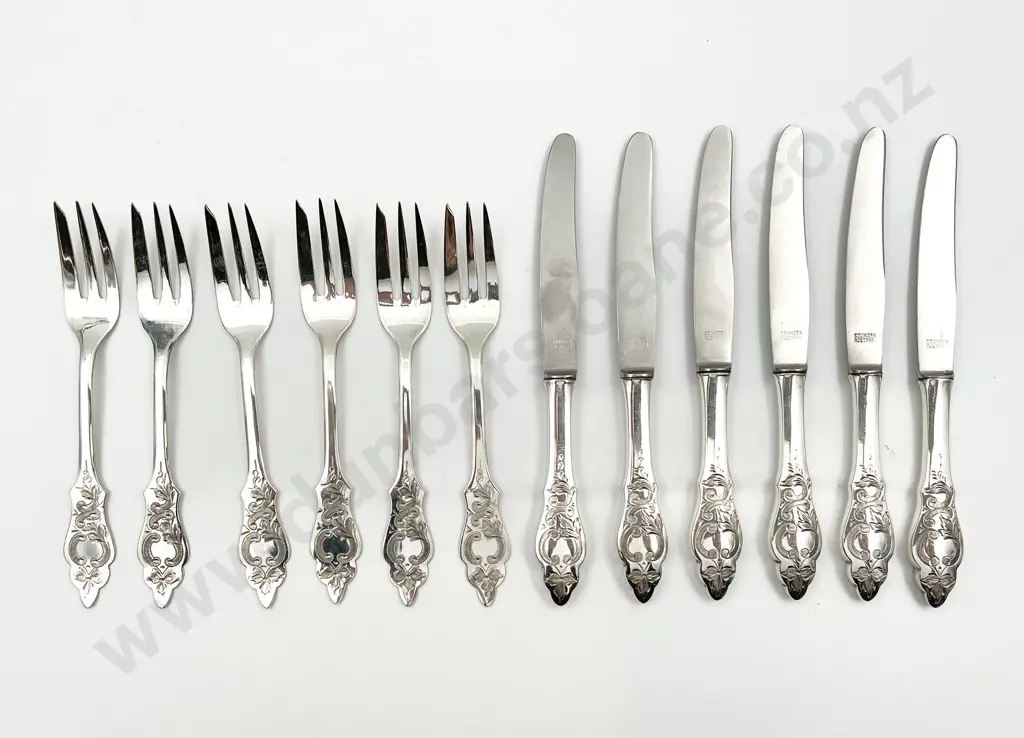 Set Of Six .800 Silver Cake Forks & Six Forks & 12 Gilt Coffee Spoons Image 1++