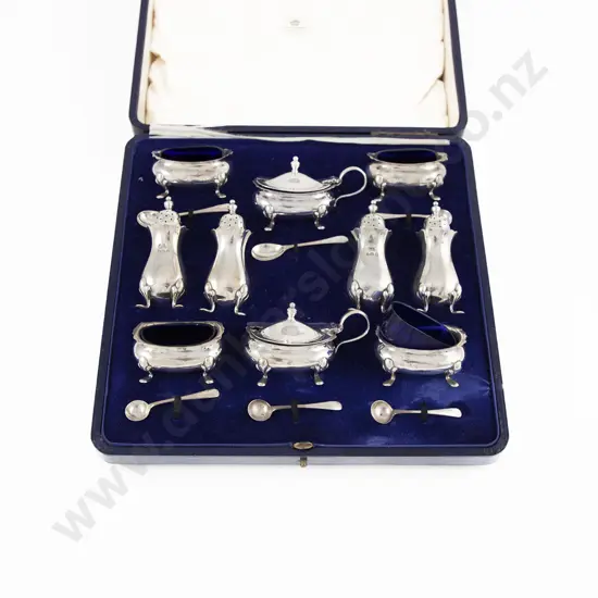 Cased Geo V S/S 16 Piece Cruet Set