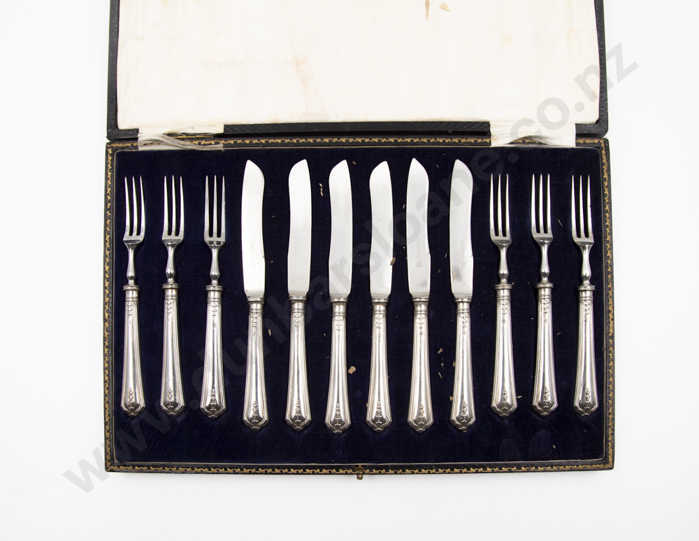 Cased Set Of 6 Geo V S/S Handled Dessert Knives & 6 Forks Image 1++
