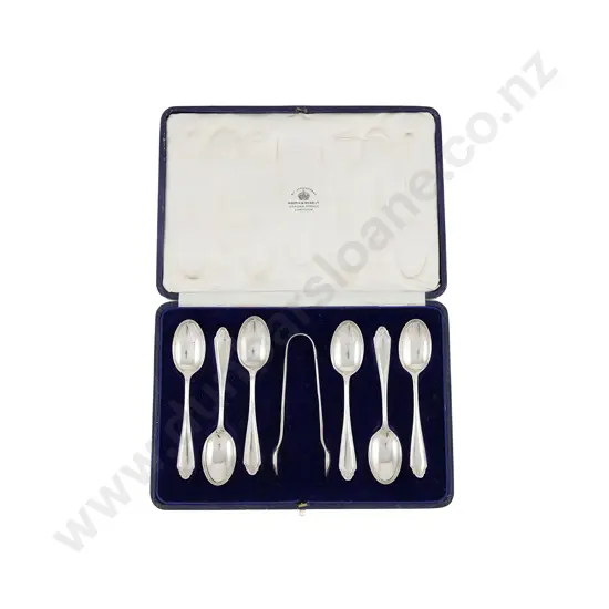 Cased Set Of 6 Geo V S/S Teaspoons & Tongs By Mappin & Webb