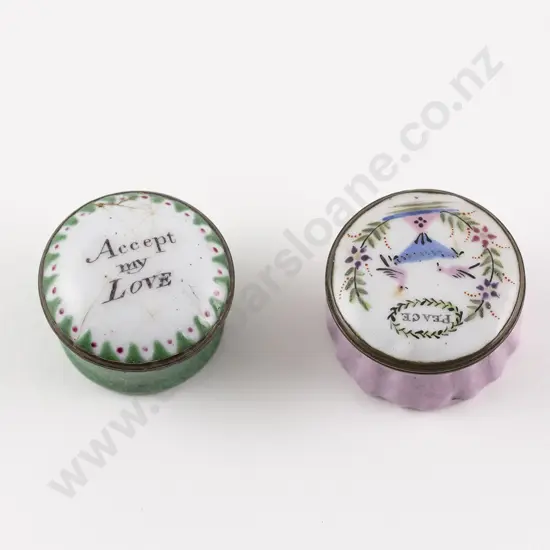 Late C18th GeoIII Two Bliston Enamel Patch Boxes