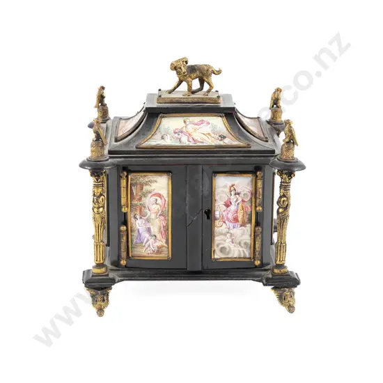 Rare Late C19th Viennese Grand Tour Ebonised Gilt Metal & Porcelain Coffret