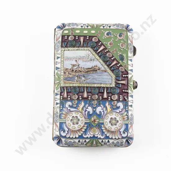 Rare & Superb Faberge Silver & Enamel Cigarette Case By Feodor Ruckert (1840-1917)