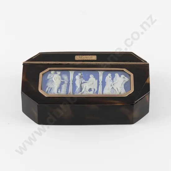 Early C19th Tortoise Shell and Wedgwood Panel Snuff Box