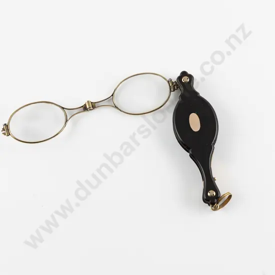 Pair Vict Gold Inlaid Tortoise Shell Lorgnettes
