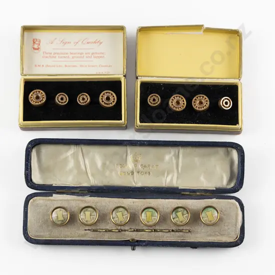 Cased Set Six Gilt Metal and Casein Buttons
