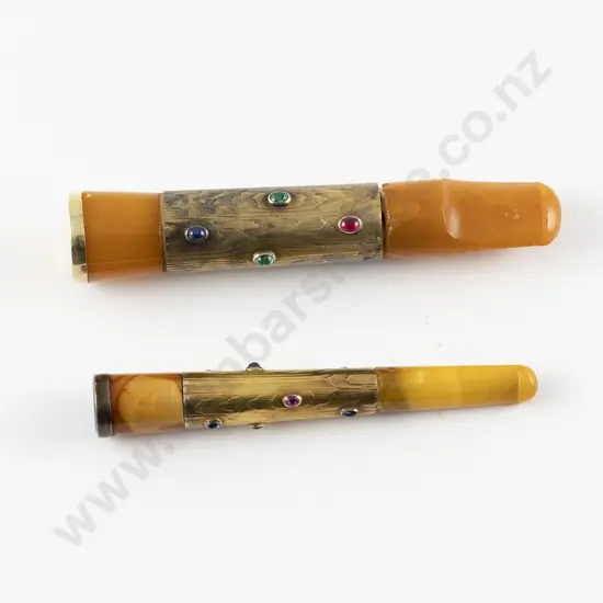Two Art Deco Period Amber Cigar and Cigarette Holders