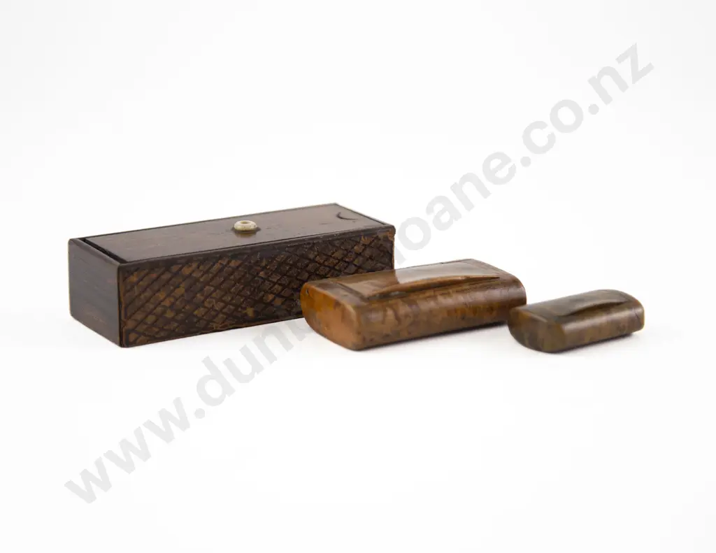 Two Victorian Fruit Wood Snuff Boxes and Trinket Box Image 1++