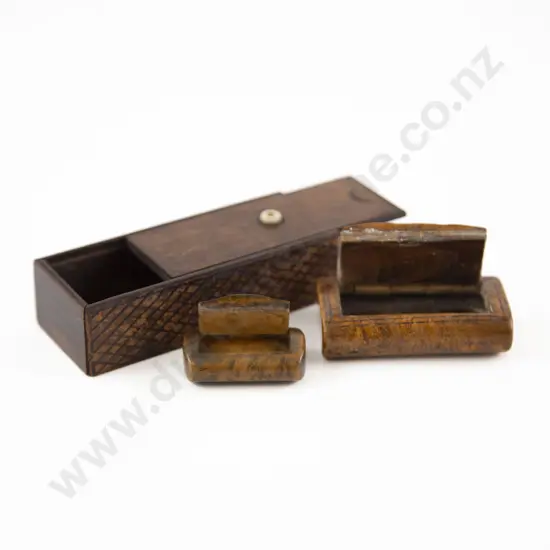 Two Victorian Fruit Wood Snuff Boxes and Trinket Box