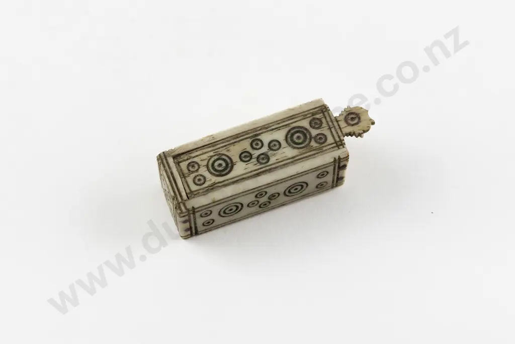 Napoleonic Prisoner of War Carved Bone Dice Box Image 1++