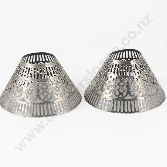 Pair Silver Plate Pierced Candle Lamp Shades