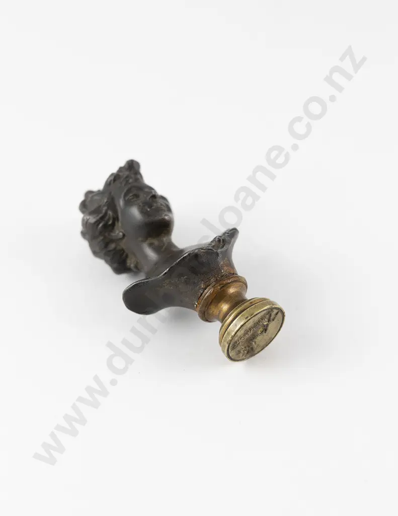 Late C19th American Bronze Bust Handled Seal Image 1++