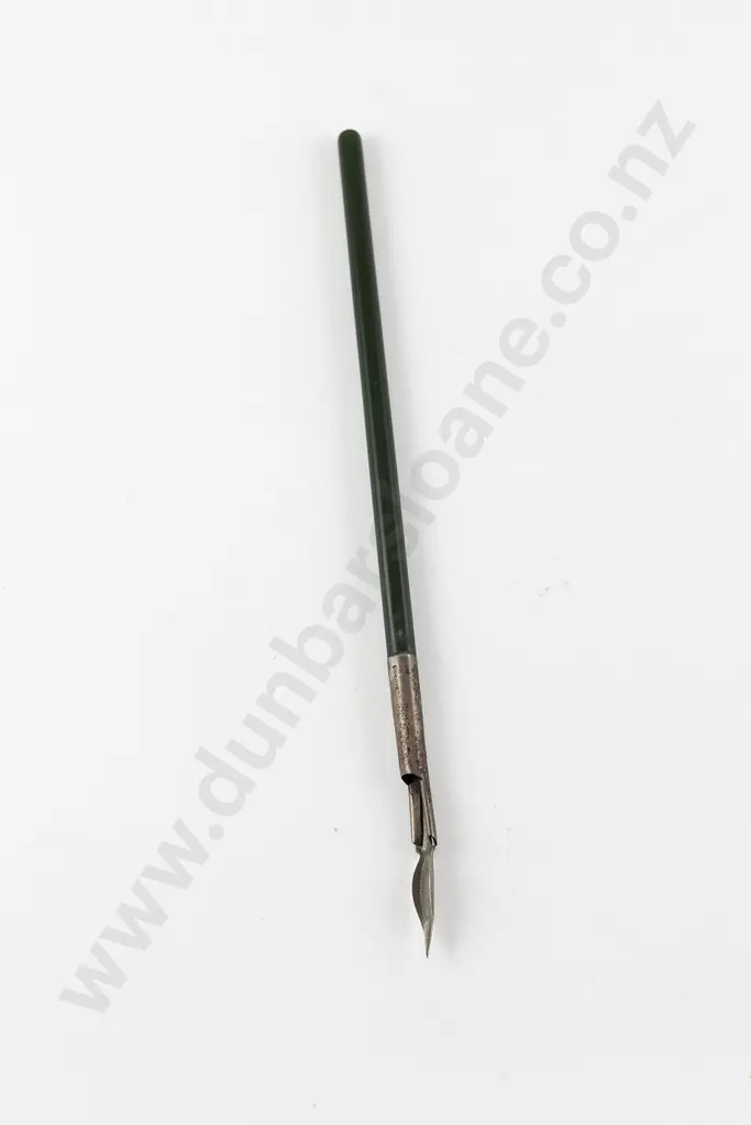S/S Mounted Fine Long Greenstone Handled Dip Pen Image 1++