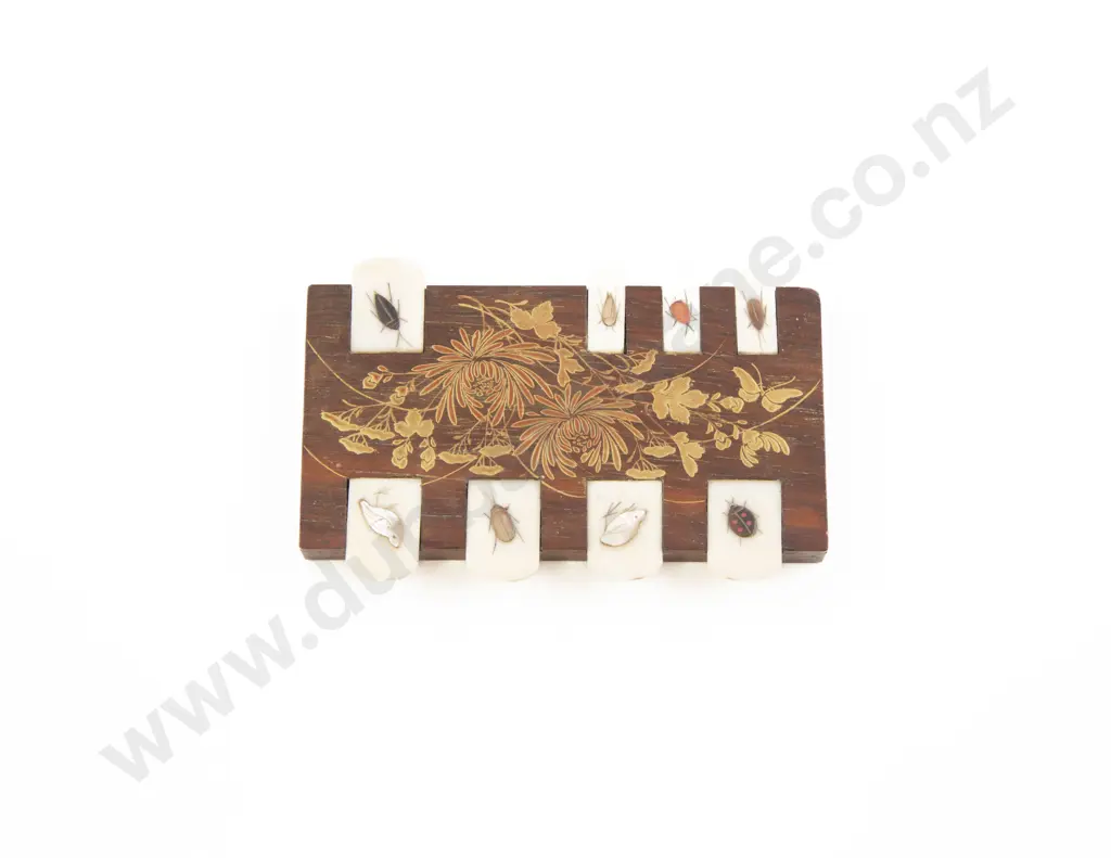 Meiji Period Japanese Rosewood & Shibayama whist Marker Image 1++