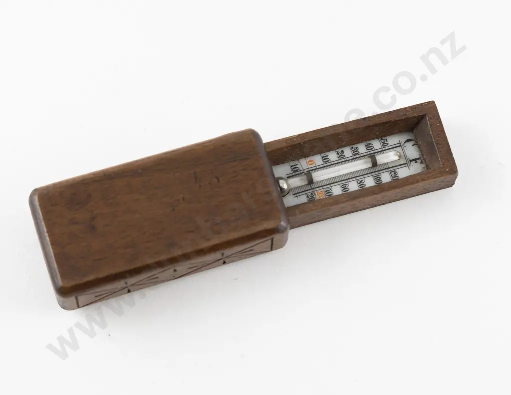 Victorian Hand Carved Walnut Pocket Thermometer Image 1++