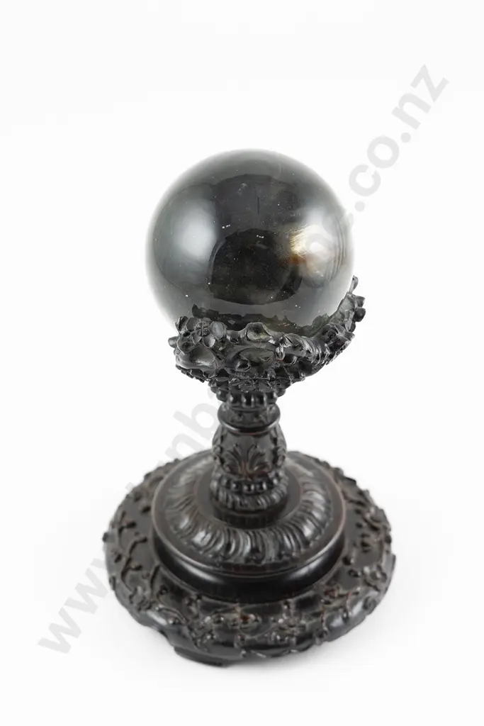 Victorian Witches Ball on Asian Carved Hardwood Stand Image 1++
