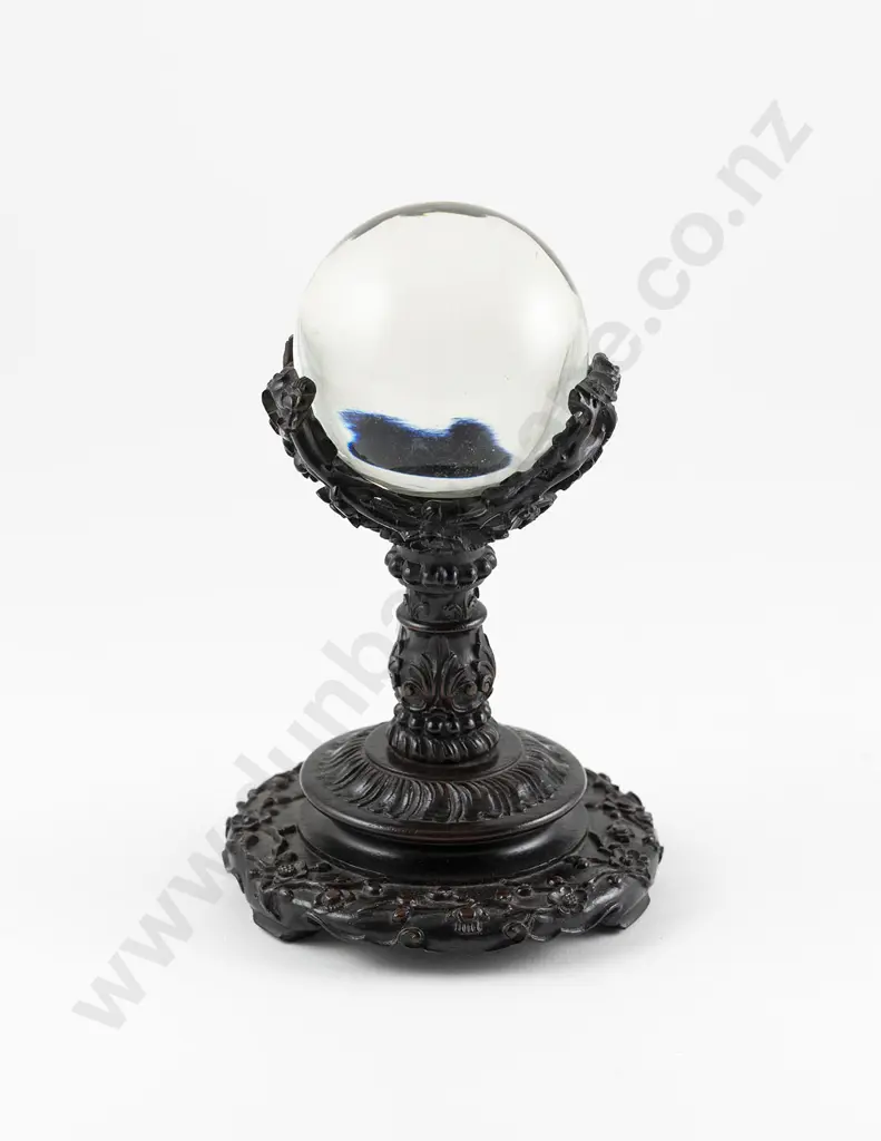 Victorian Witches Ball on Asian Carved Hardwood Stand Image 1++