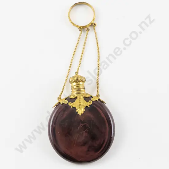 C19th Agate Glass Circular Scent Flask