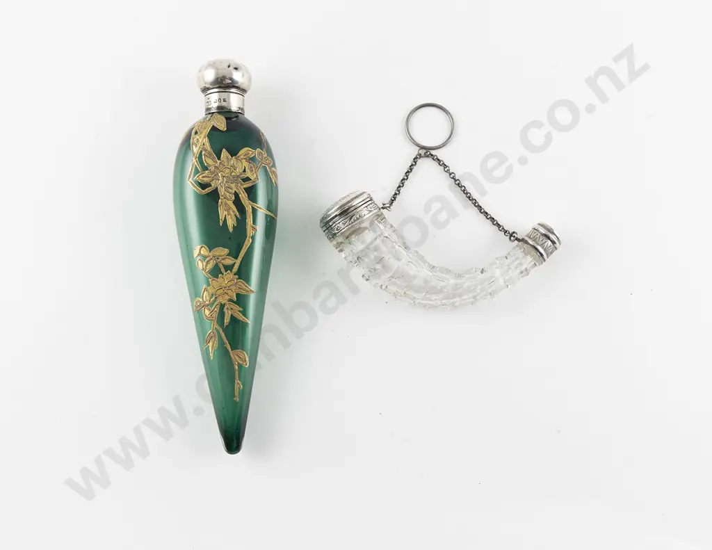 C19th S/S & Cut Glass Horn Scent Flask Image 1++