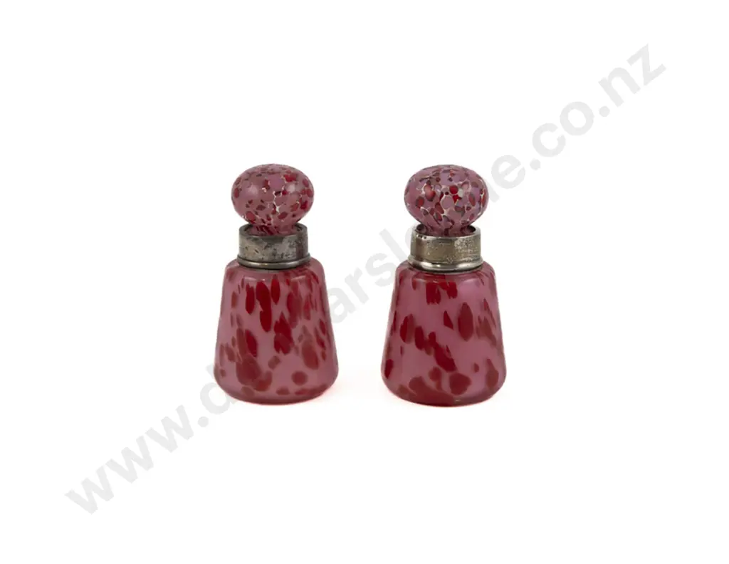 Pair Of Vict S/S Mounted Coloured Glass & Stoppers Image 1++