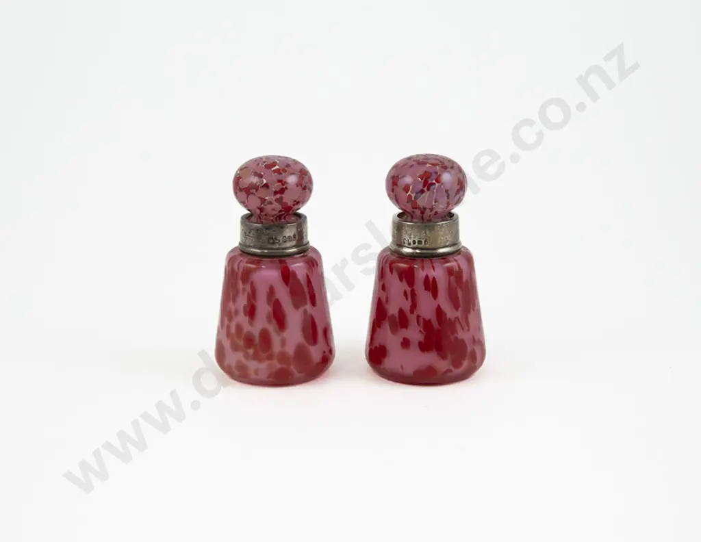 Pair Of Vict S/S Mounted Coloured Glass & Stoppers Image 1++